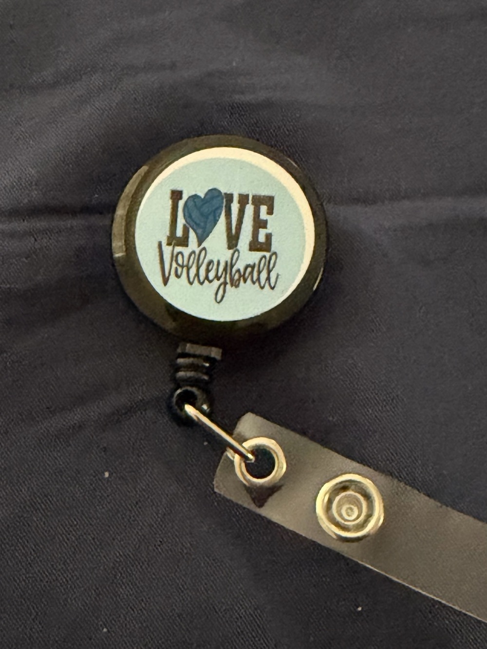 Love Volleyball Retractable Badge Reel - Black/Light Blue